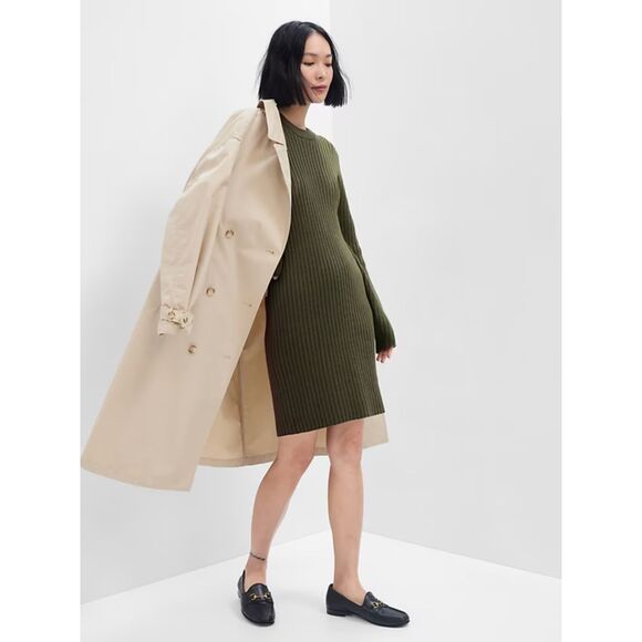 NWT Gap Women's Ribbed Puff Sleeve Sweater Mini Dress Long Sleeve Green Size XXL - Picture 1 of 7